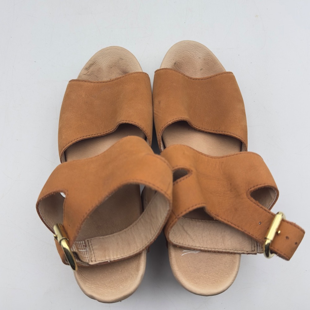 Dansko Minka Sandal Tan Leather Wood Platform Clog 38 7.5/8 Ankle Strap Boho - Picture 14 of 15